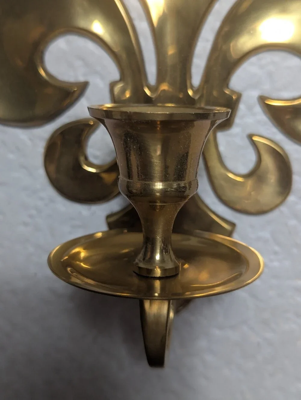 Vintage Solid Brass Fleur-de-Lis Wall Sconces - Pair
